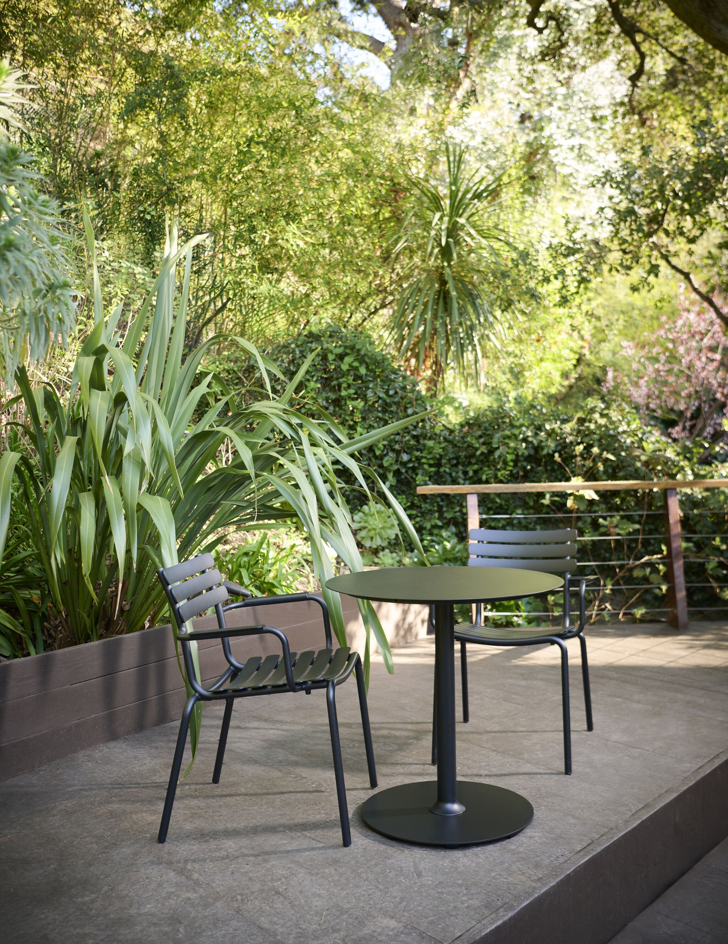 Pico 74" Cafe Table and Alu dining chairs in black