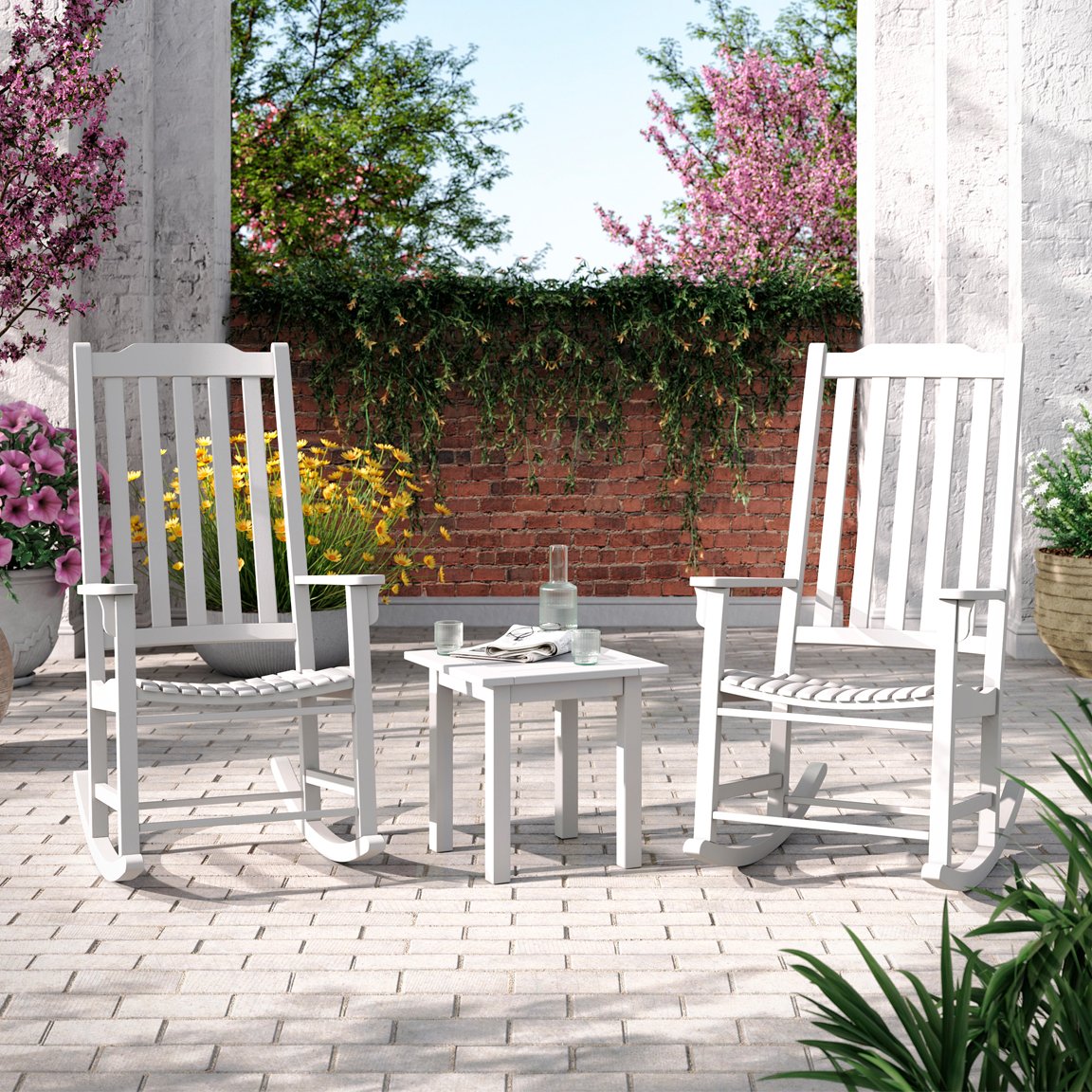 Americana Resort Rocker Set of 2 + Side Table - White