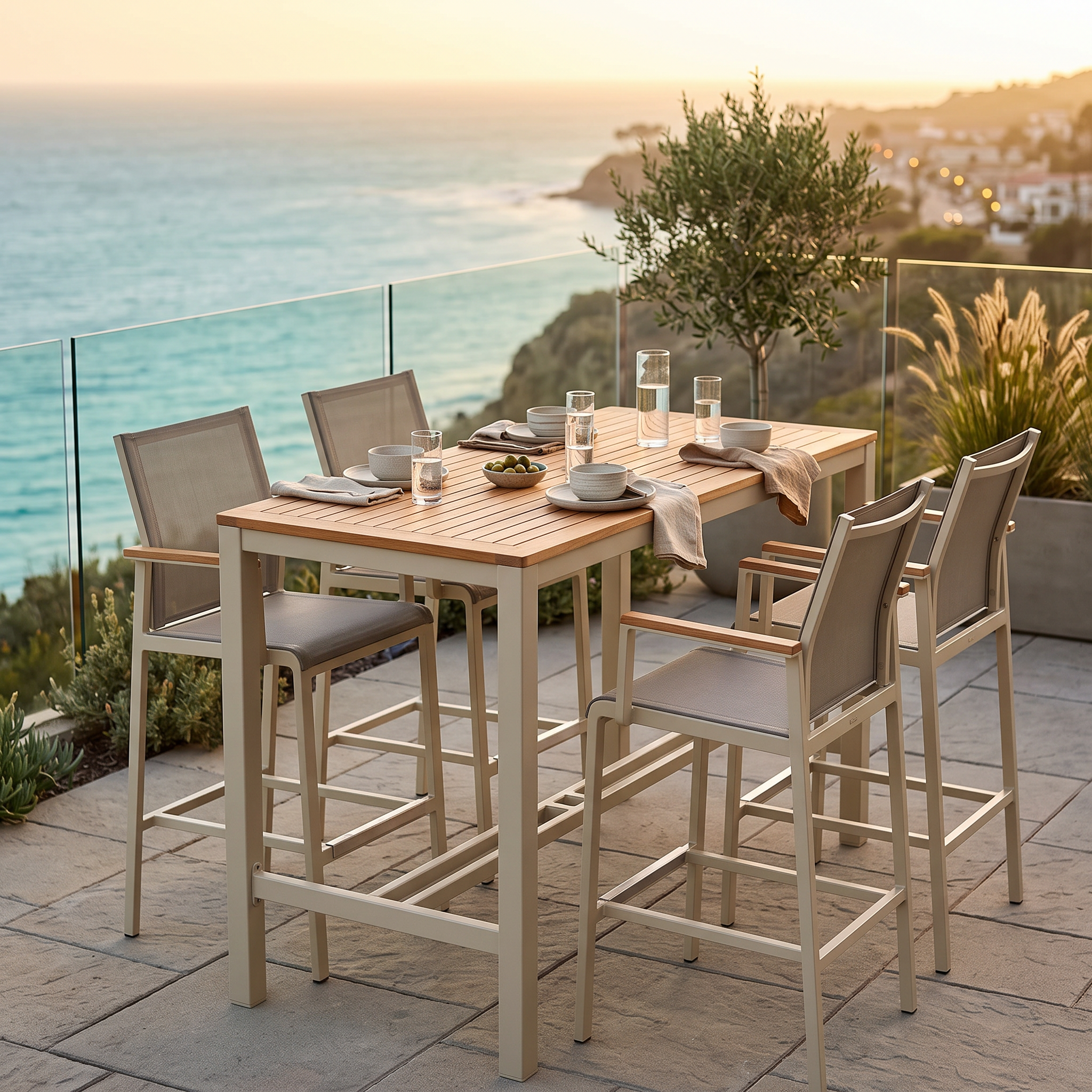 Barlow Tyrie Aura Teak and Aluminum Rectangle High Dining Table 55"