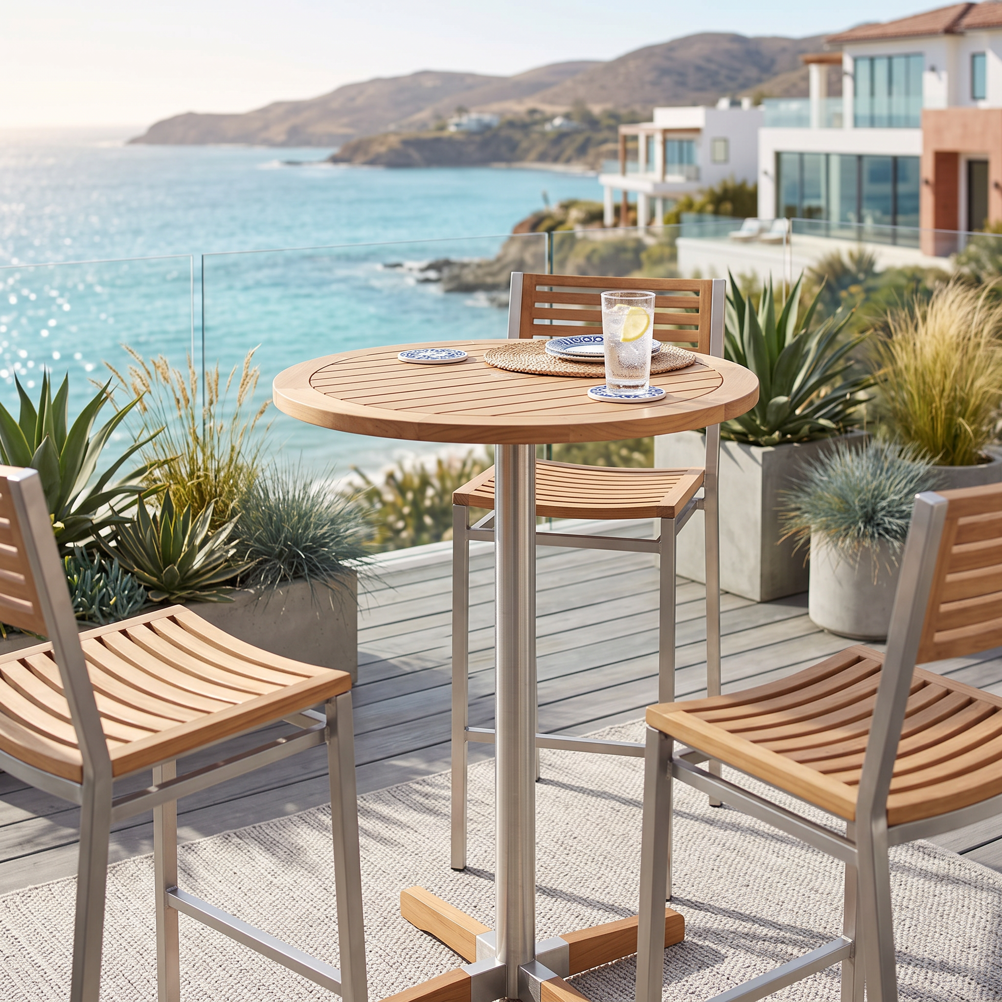 Barlow Tyrie Equinox Stainless Steel and Teak 40"RD Dining Bar Table
