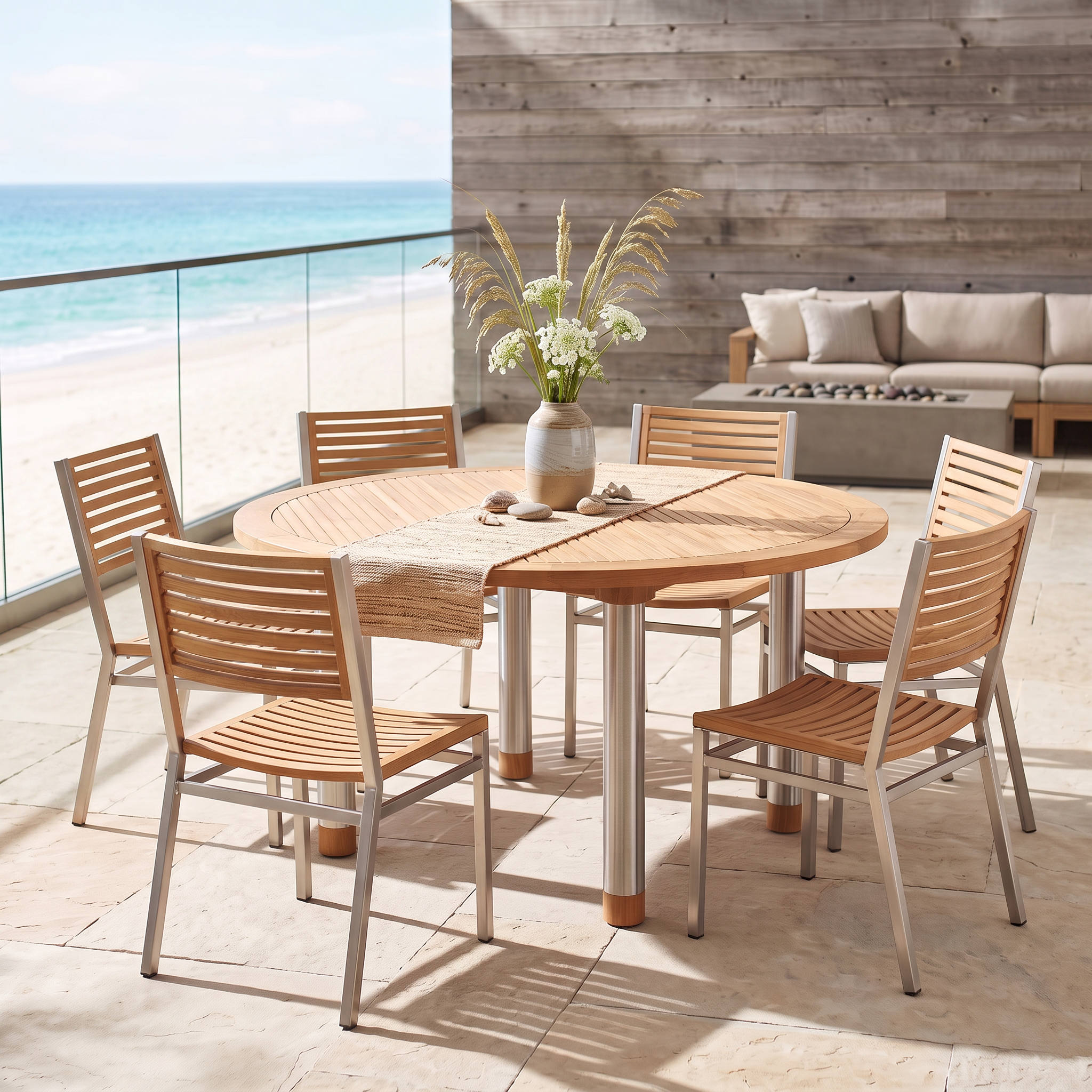 Barlow Tyrie Equinox Stainless Steel and Teak 59" Round Dining Table