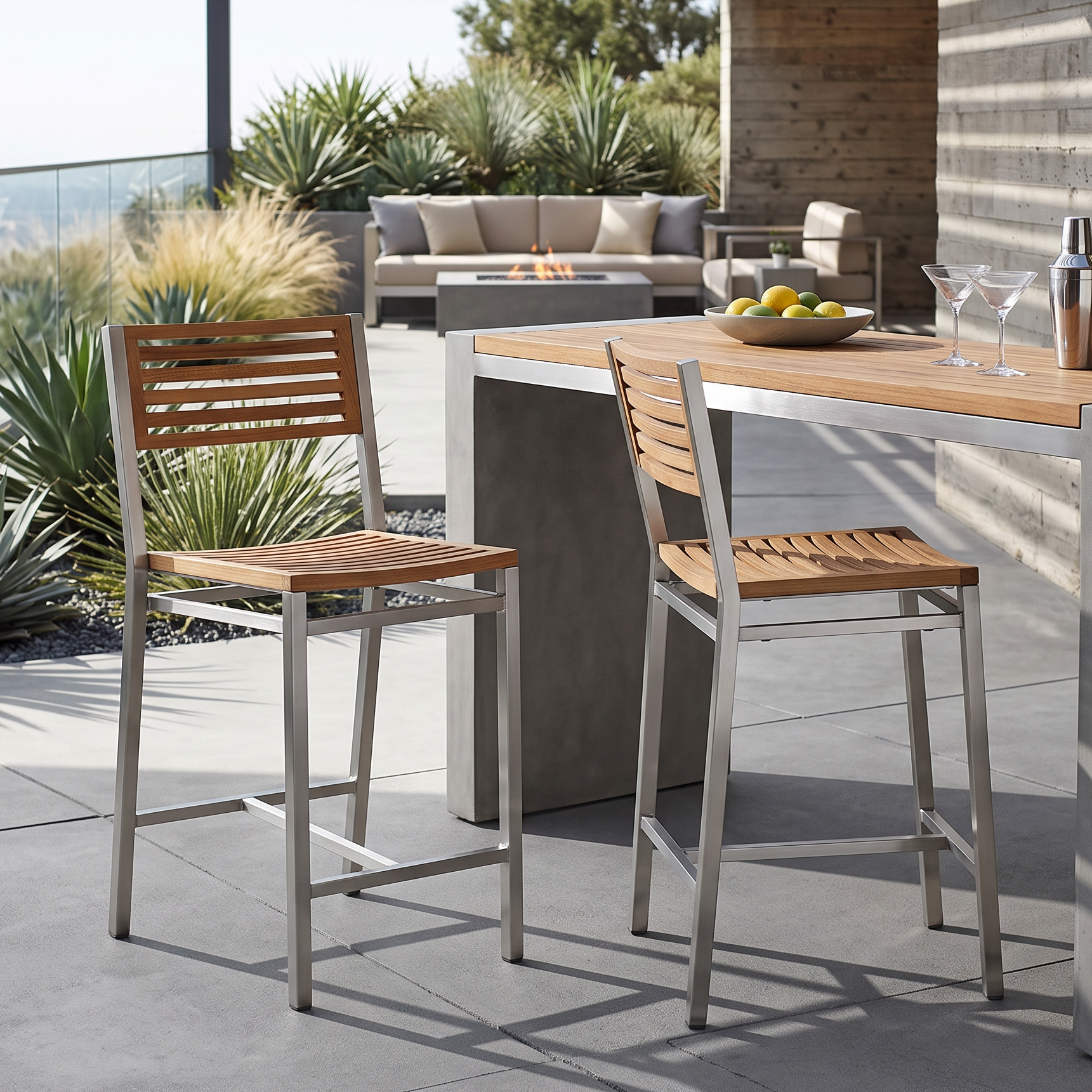 Barlow Tyrie Equinox Stainless Steel and Teak Counter Height Chair