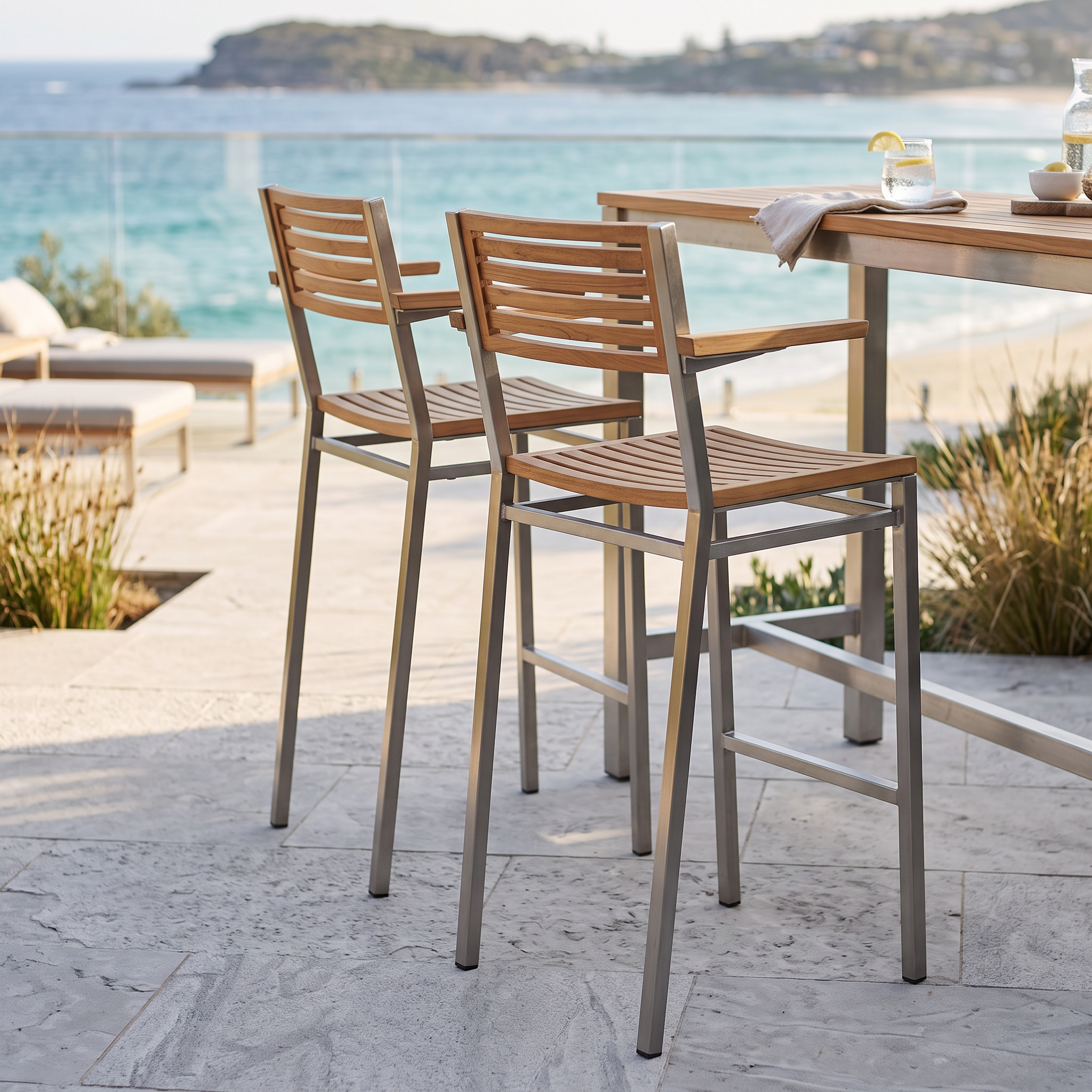 Barlow Tyrie Equinox Stainless Steel and Teak Counter Height Carver Armchair