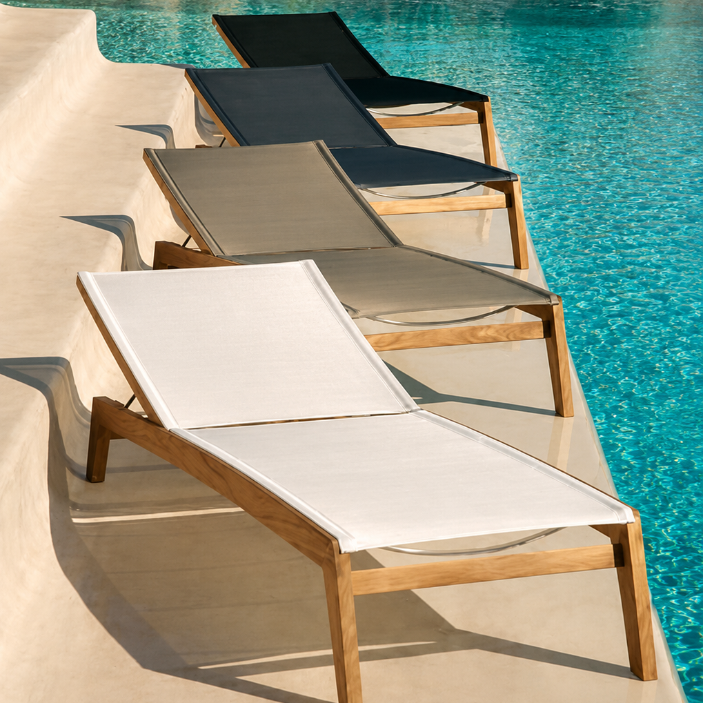 Barlow Tyrie Horizon Teak Sling Chaise Lounge