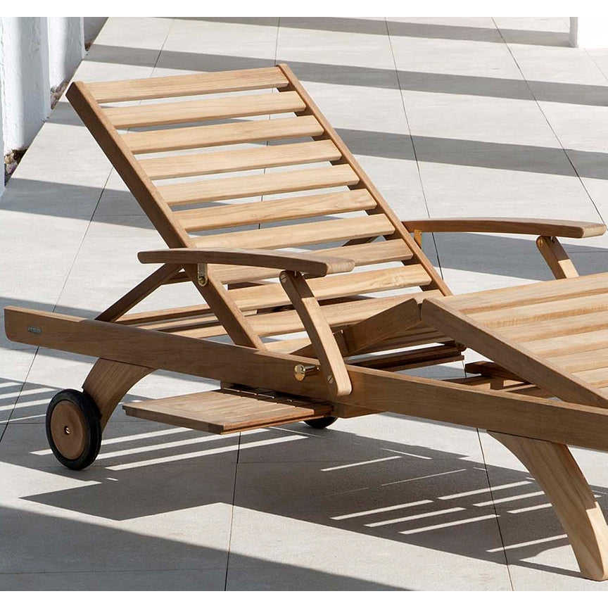 Barlow Tyrie Capri Teak Ultra Sun Chaise Lounge with Wheels and Pull-out Tray