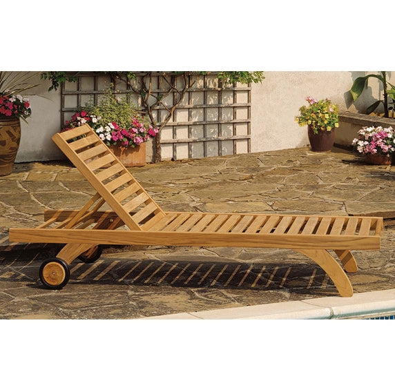 Barlow Tyrie Capri Teak Chaise Lounger - Standard w/ Wheels