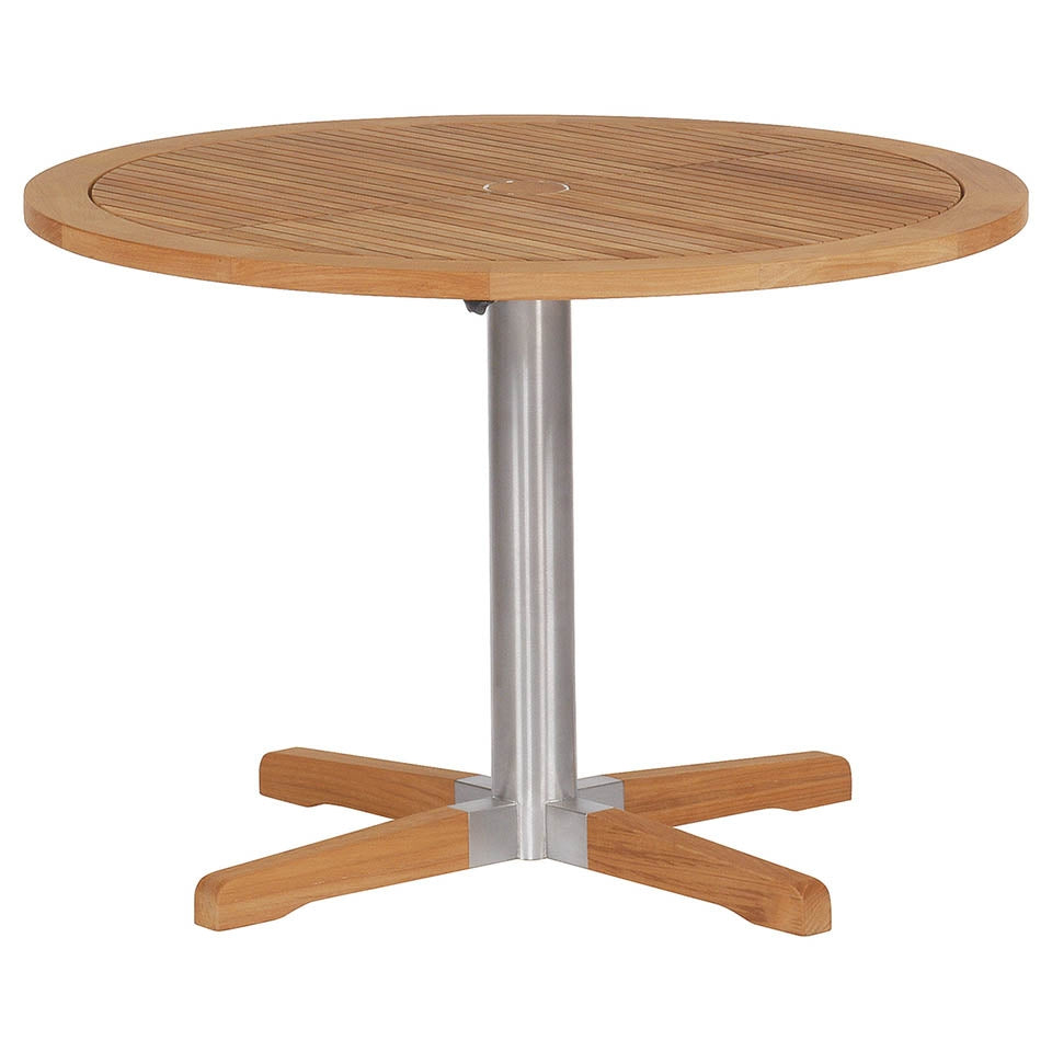 Barlow Tyrie Equinox Round Stainless Steel and Teak 40" Pedestal Table