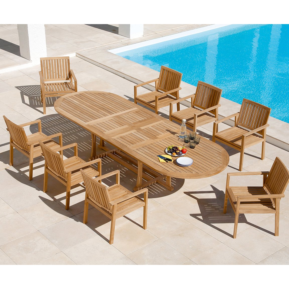 Barlow Tyrie Stirling and Linear Teak 9pc Dining Ensemble - Thumbnail 4