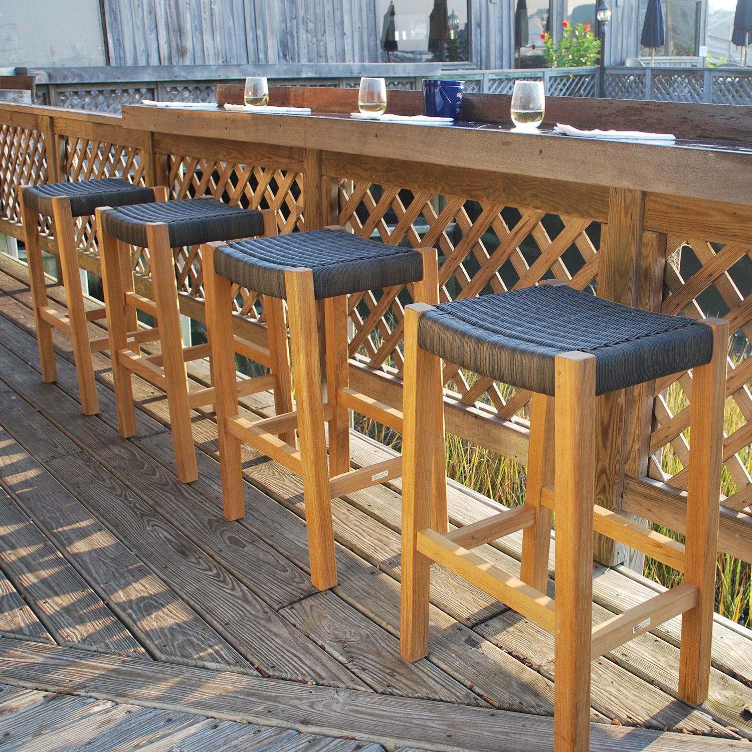 Kingsley Bate Frances Wicker and Teak Barstool