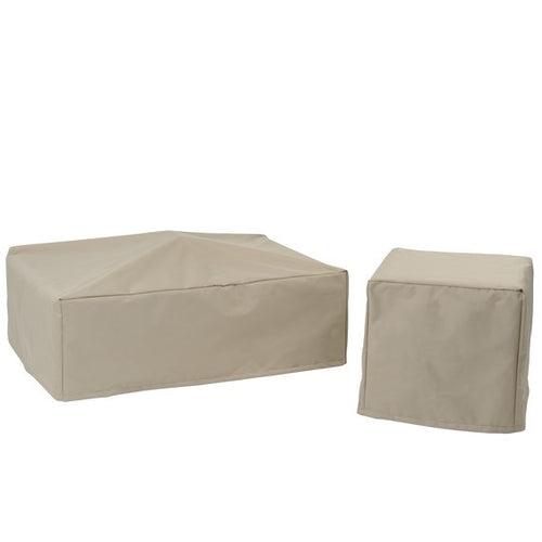 Two beige covers, one for a larger rectangular item and one for a smaller square item.