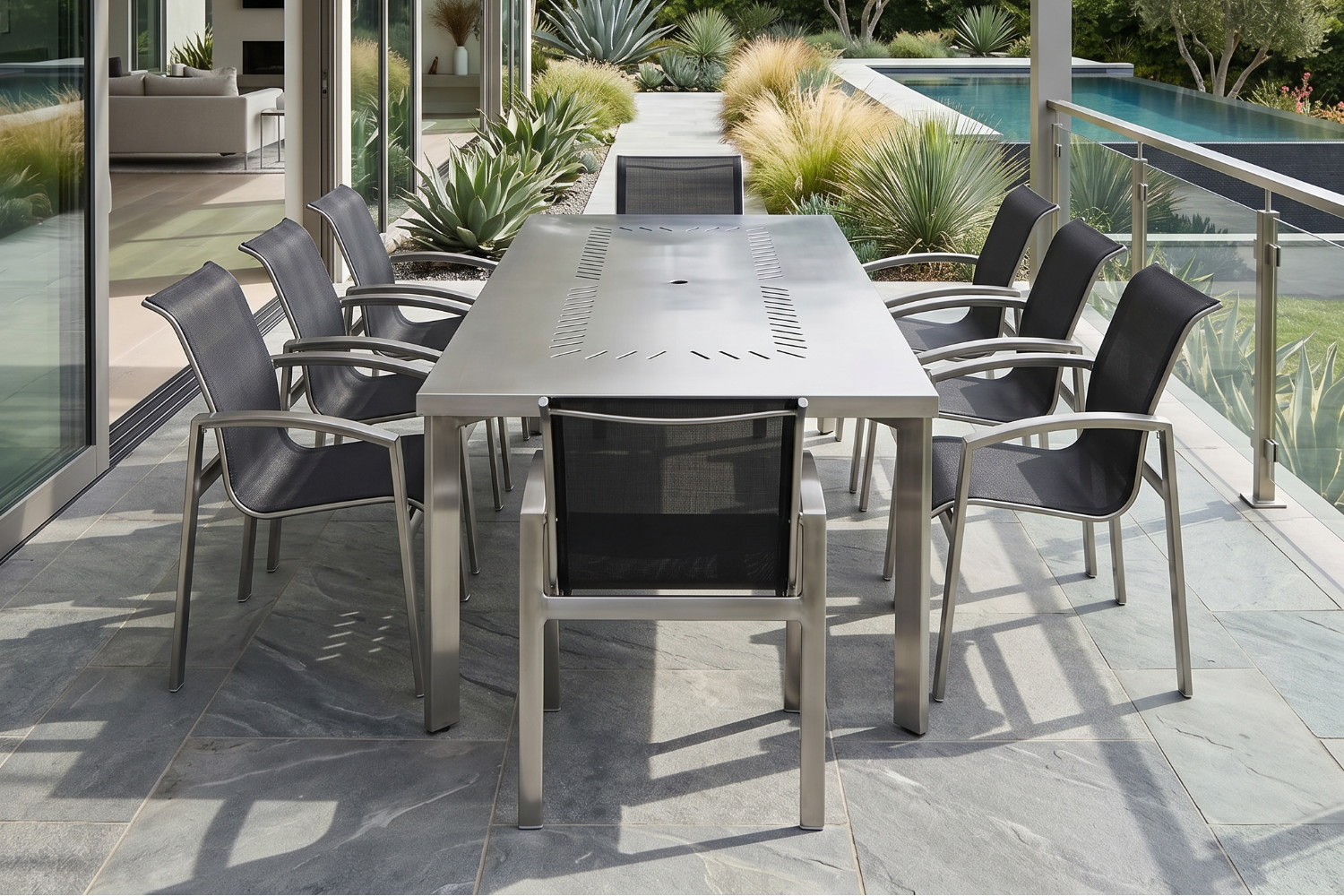 Woodard Metropolis Aluminum Stackable Sling Dining Armchair