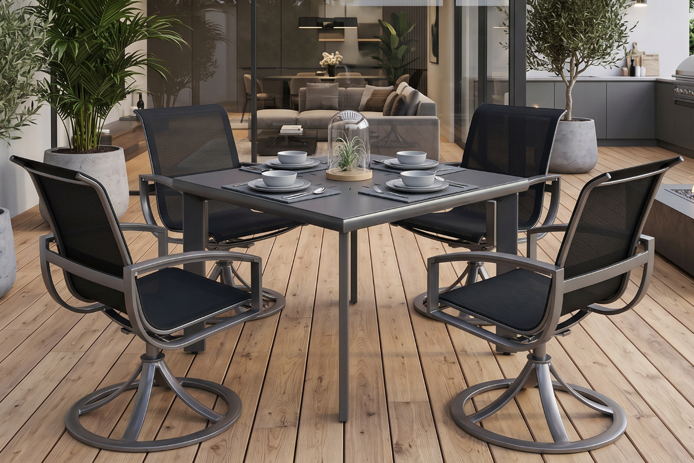 Woodard Metropolis Aluminum Sling Swivel Dining Chair