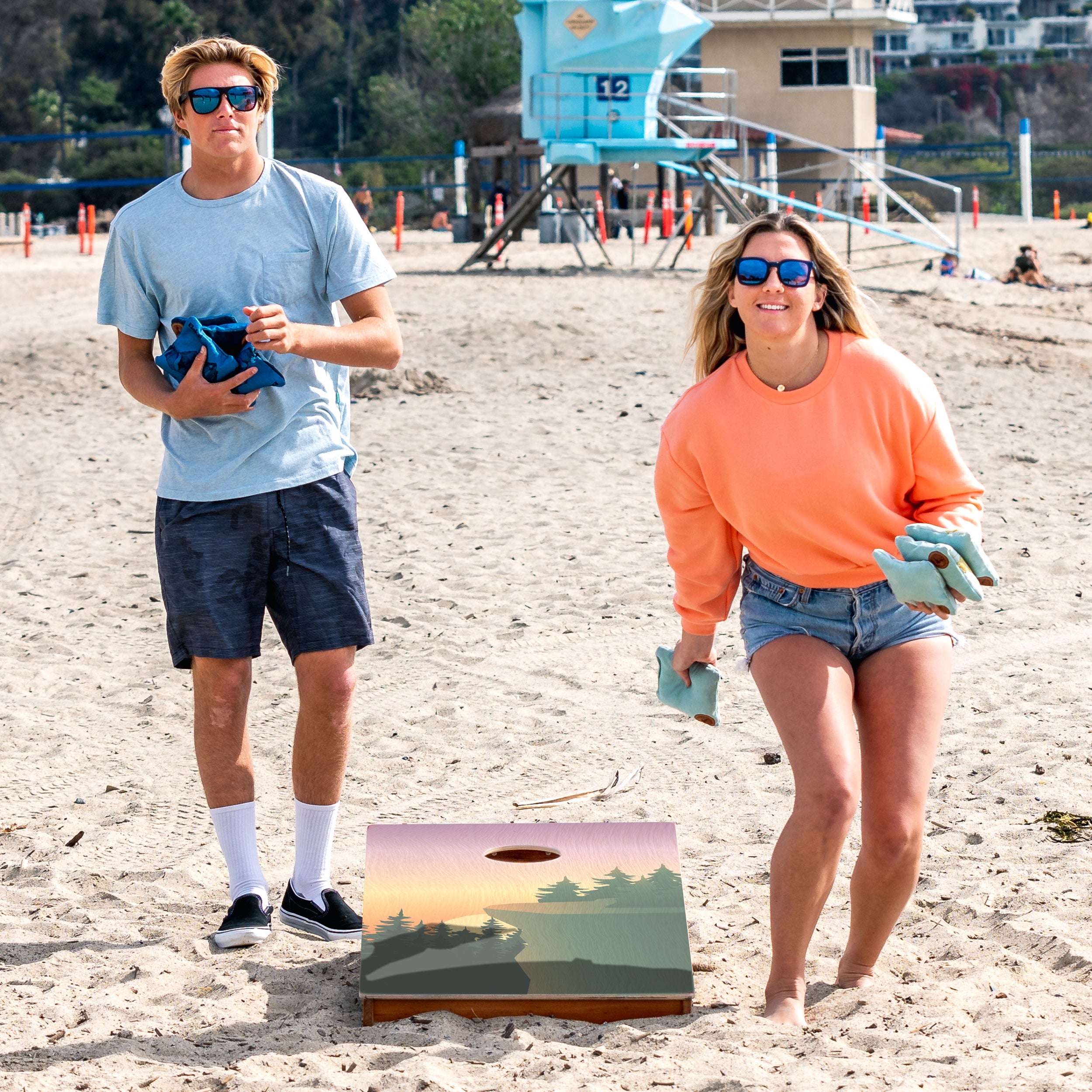 Elakai Cliff View 2'x4' Cornhole board game on the beach