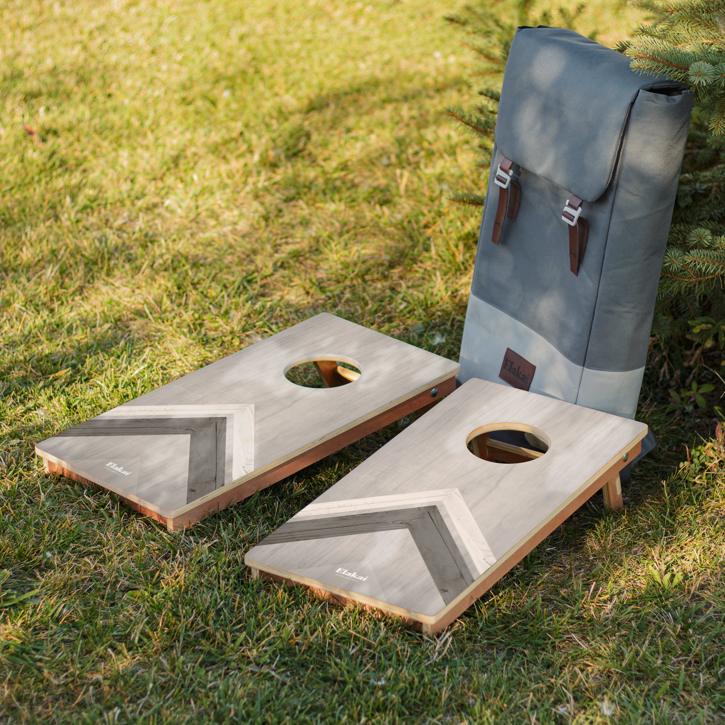 Elakai Silver Chevron 1'x2' Cornhole Board Set