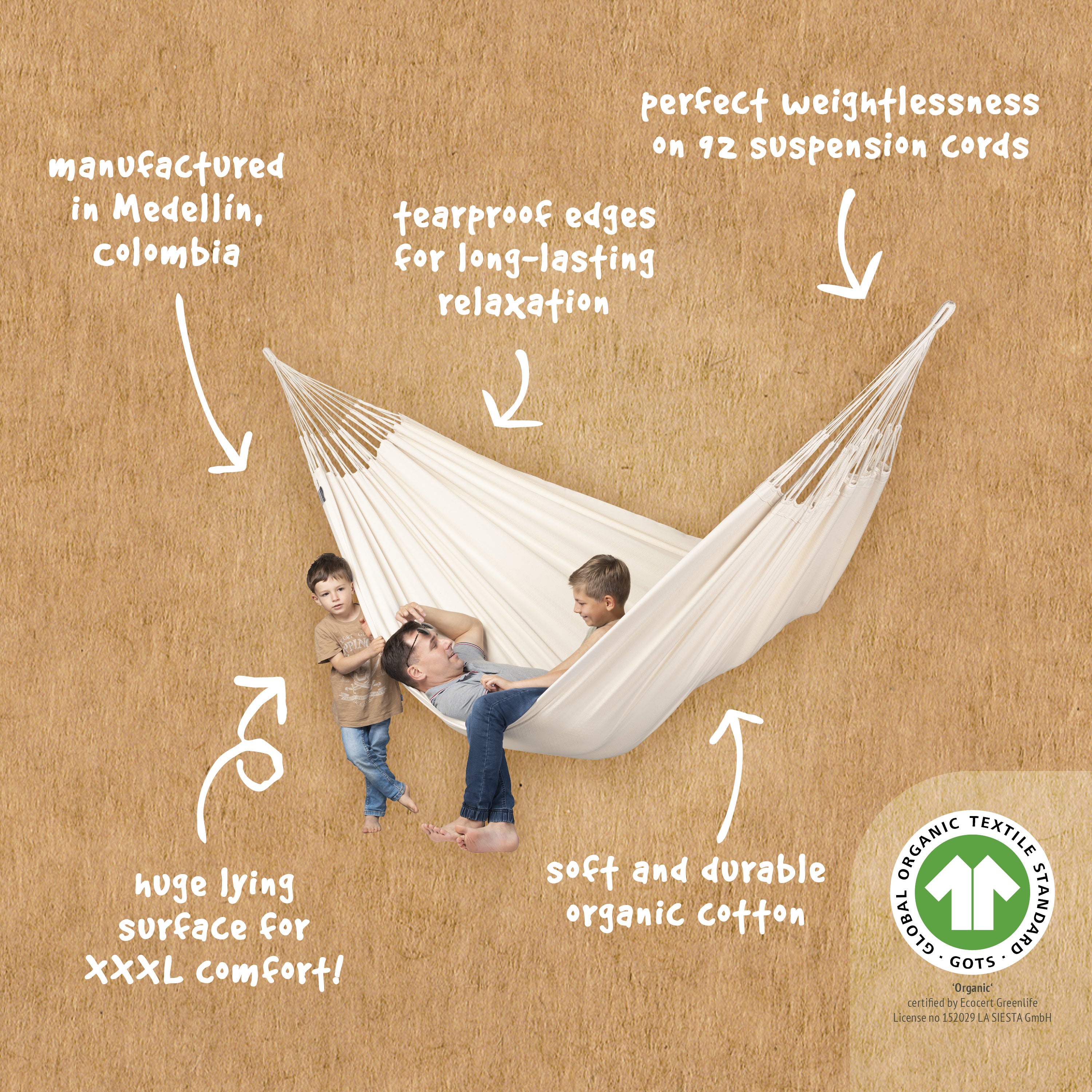 La Siesta Modesta Organic Cotton King-Size Classic Hammock - Latte