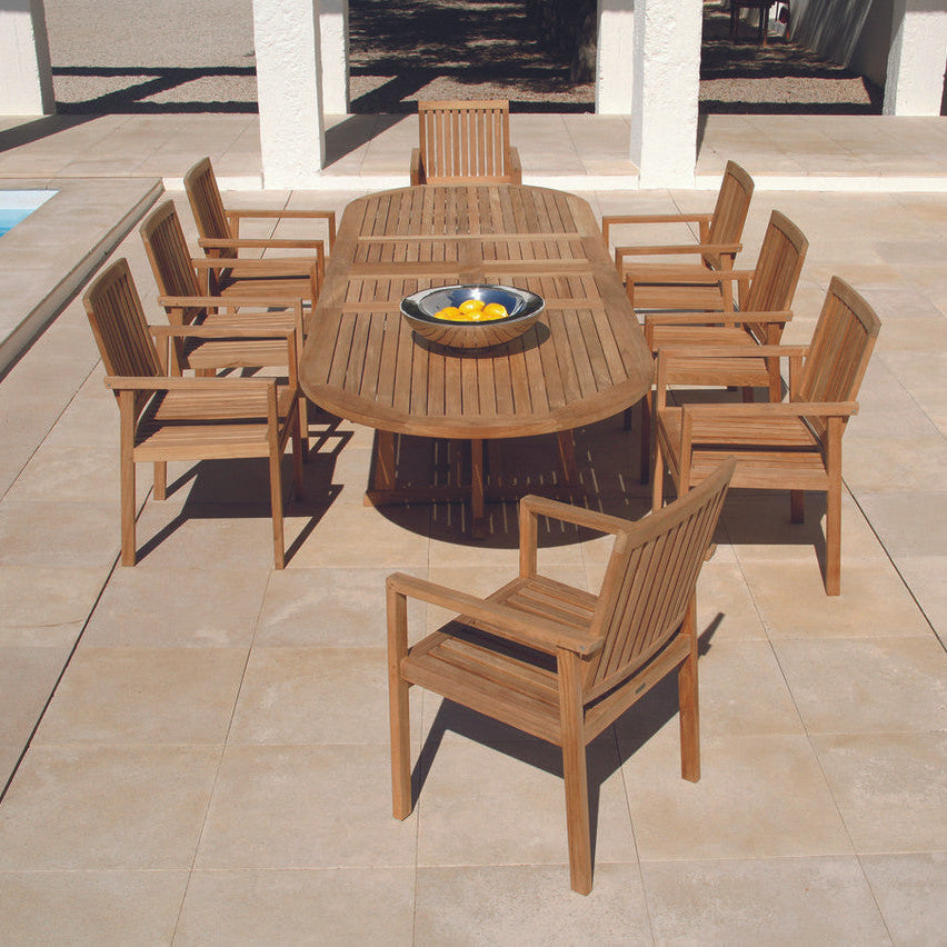 Barlow Tyrie Stirling and Linear Teak 9pc Dining Ensemble - Thumbnail 5