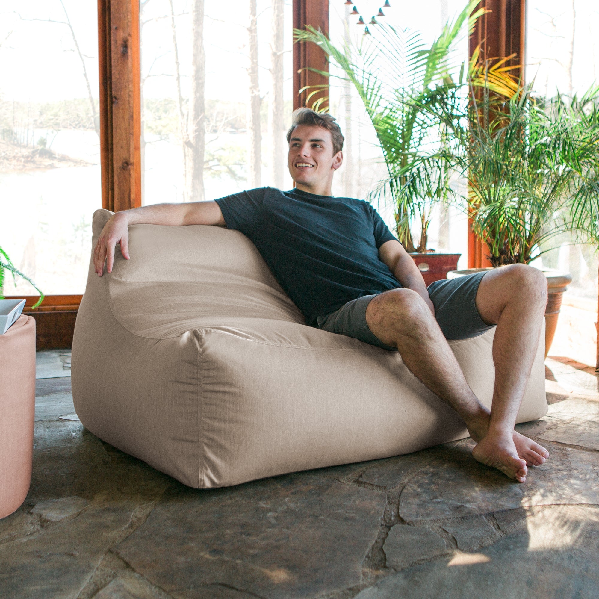 Lavista Outdoor Bean Bag Loveseat - Flax