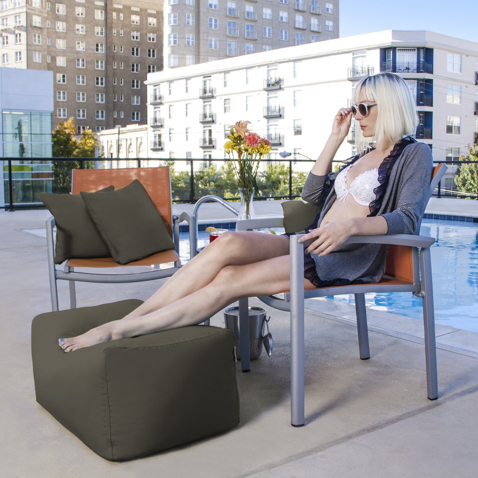 Leon Outdoor Bean Bag Ottoman Bench - Taupe Acrylic