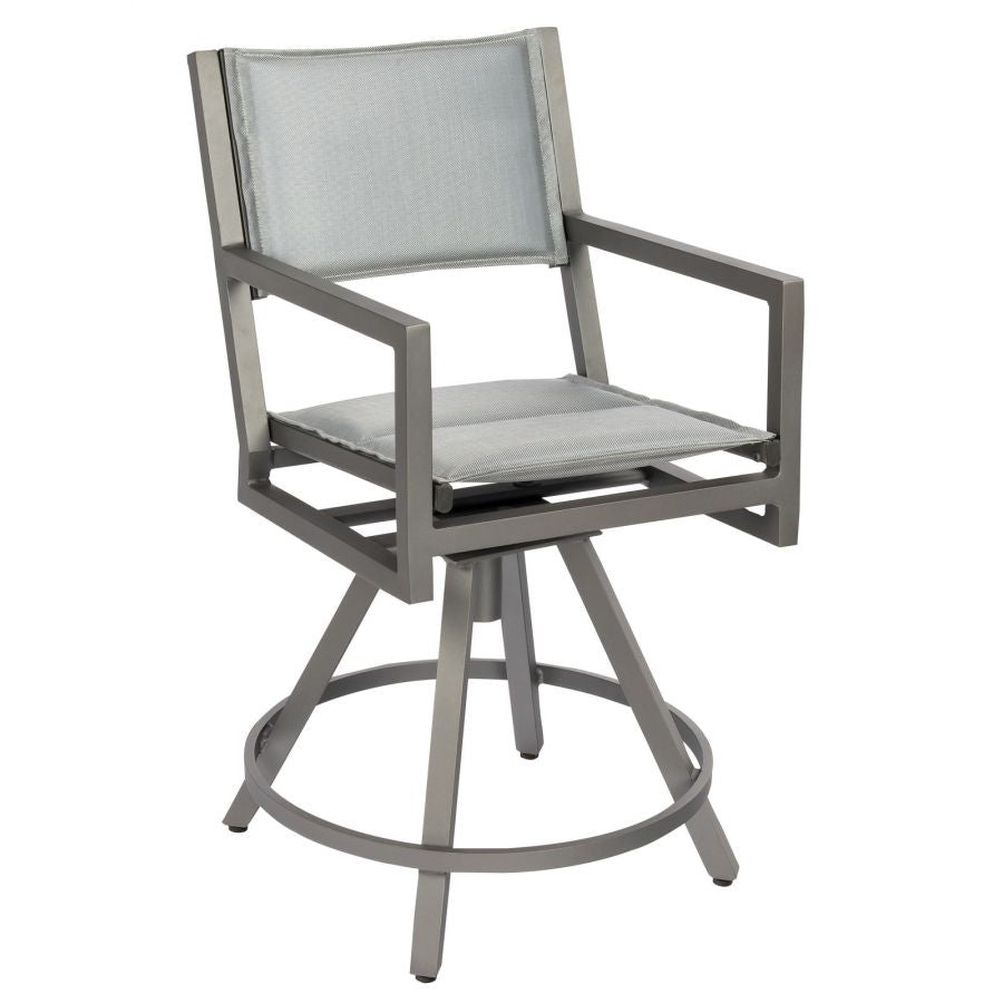 Woodard Palm Coast Aluminum Padded Sling Swivel Counter Stool with Arms