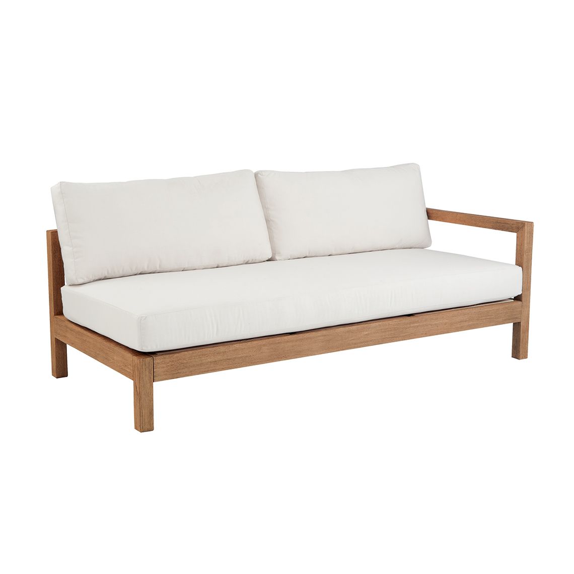 Kingsley Bate Montauk Brushed teak sectional right arm facing sofa with white cushions