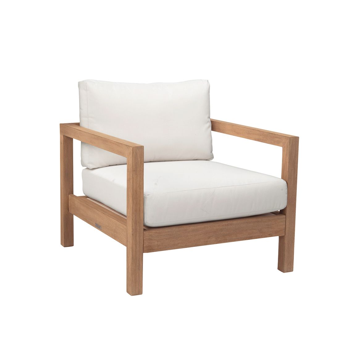 Kingsley Bate Montauk Brushed teak lounge chair with white seat and back cushions
