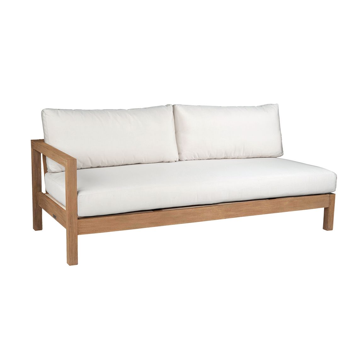 Kingsley Bate Montauk Brushed teak sectional left arm facing sofa with white cushions