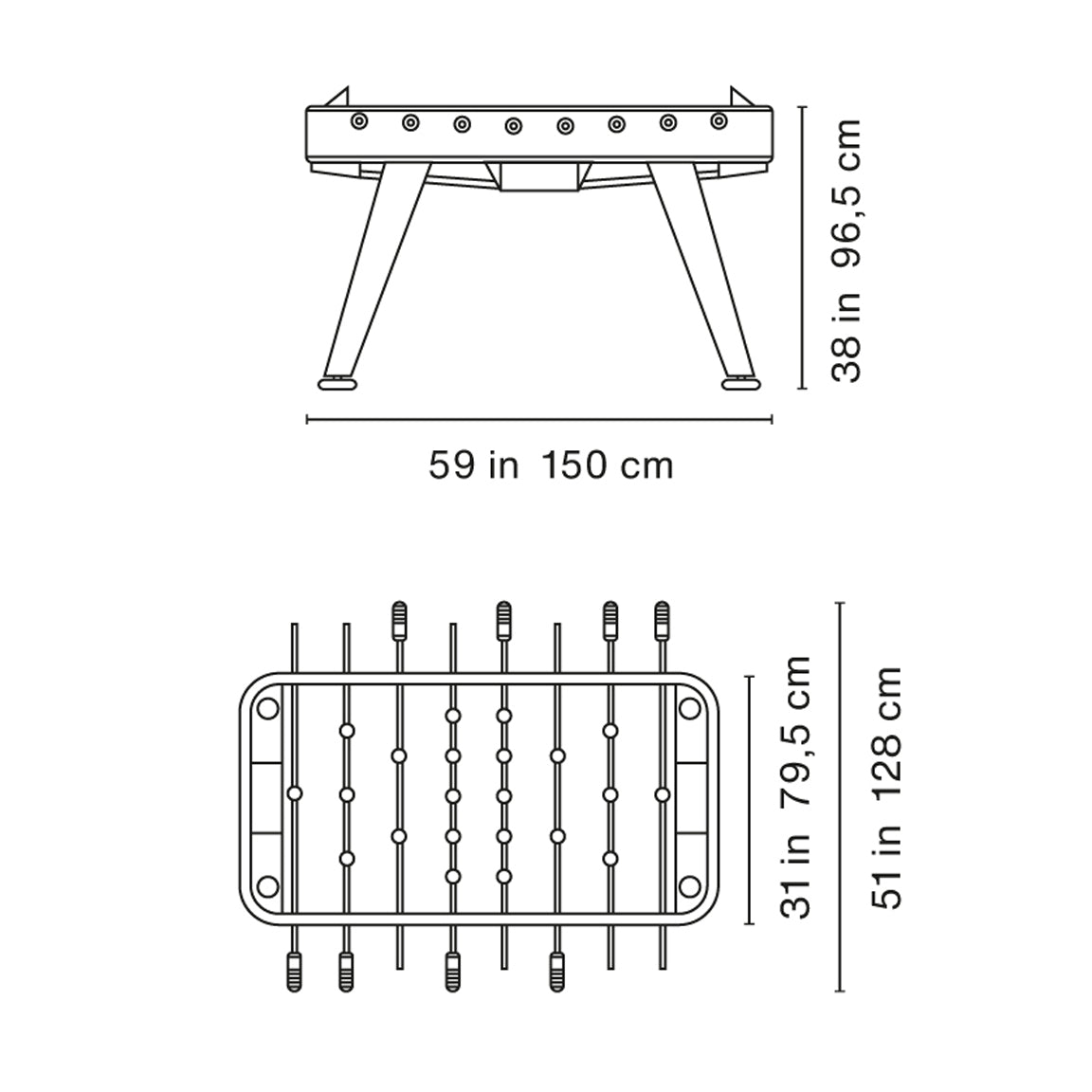 RS2 Foosball Dining Table Dimesions