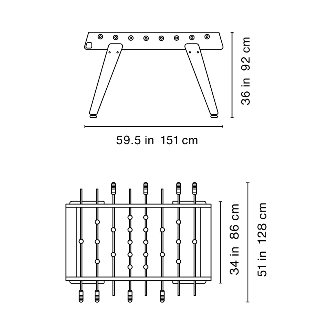 RS3 Wood Foosball Table Dimensions
