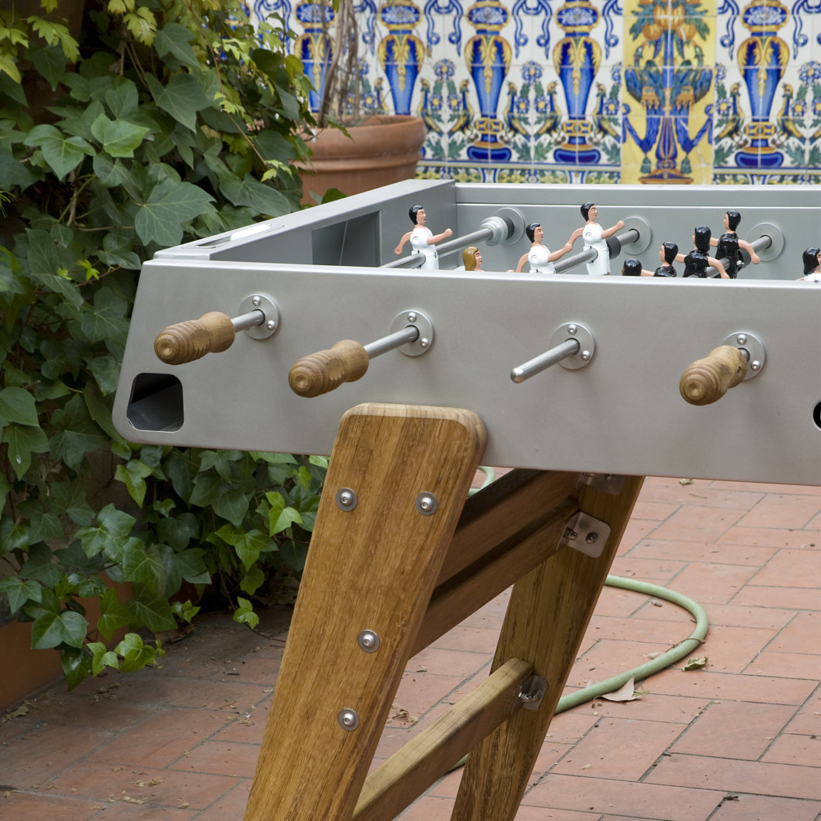 RS3 Wood Foosball Table - Stainless Steel with Green Field