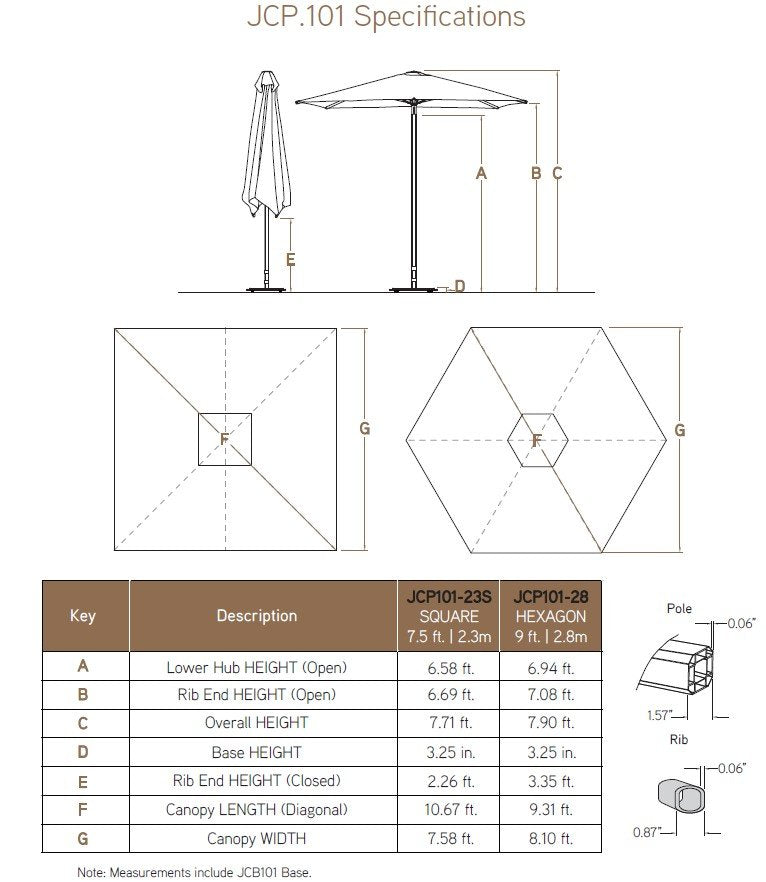 Jardinico JCP.101 Hexagon 9' Centerpost Umbrella Specifications