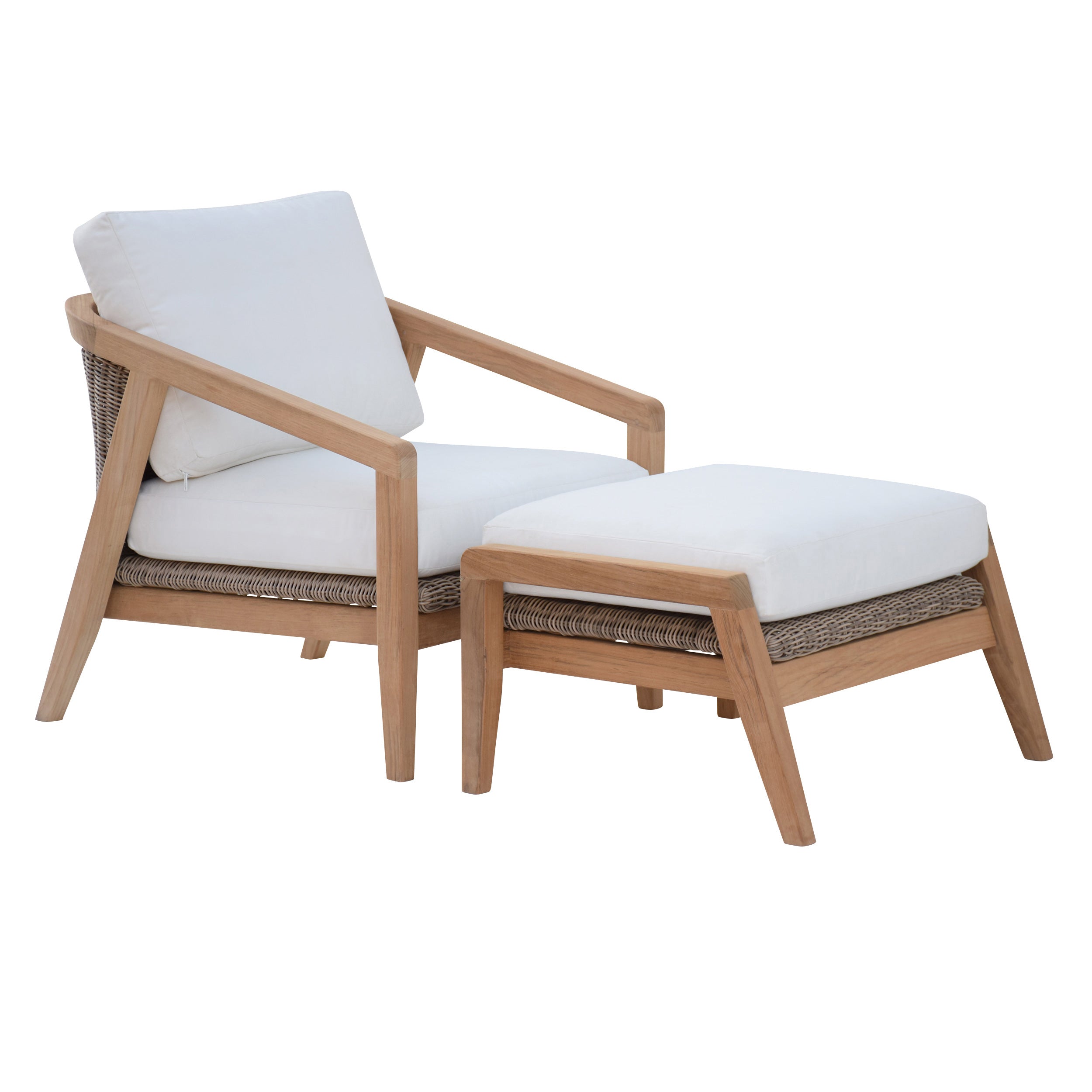 Kingsley Bate Spencer Teak/Wicker Deep Seating Lounge Chair and Ottoman Set